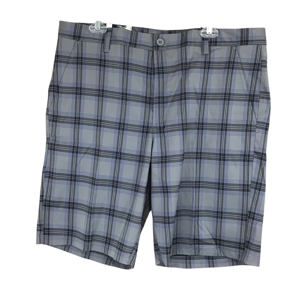 IZOD Golf Mens Plaid Straight Fit Stretch Shorts‎ Size 38 Grey Blue